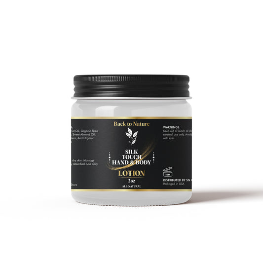 Back to Nature lotion jar with black lid on a white background